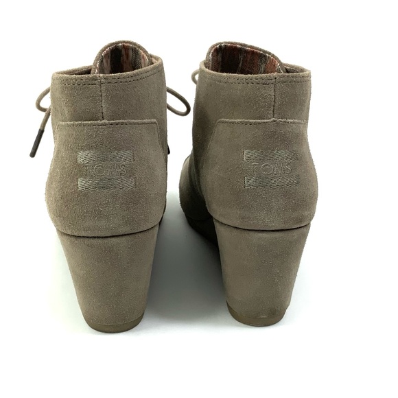 TOMS Kala Wedge Booties Tan Suede Leather Ankle Booties Boots Size 9 - Picture 3 of 9